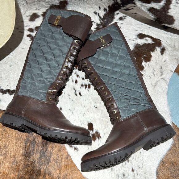 Tory Burch Brown and Gray Lace Up Boots - Picture 2 of 14